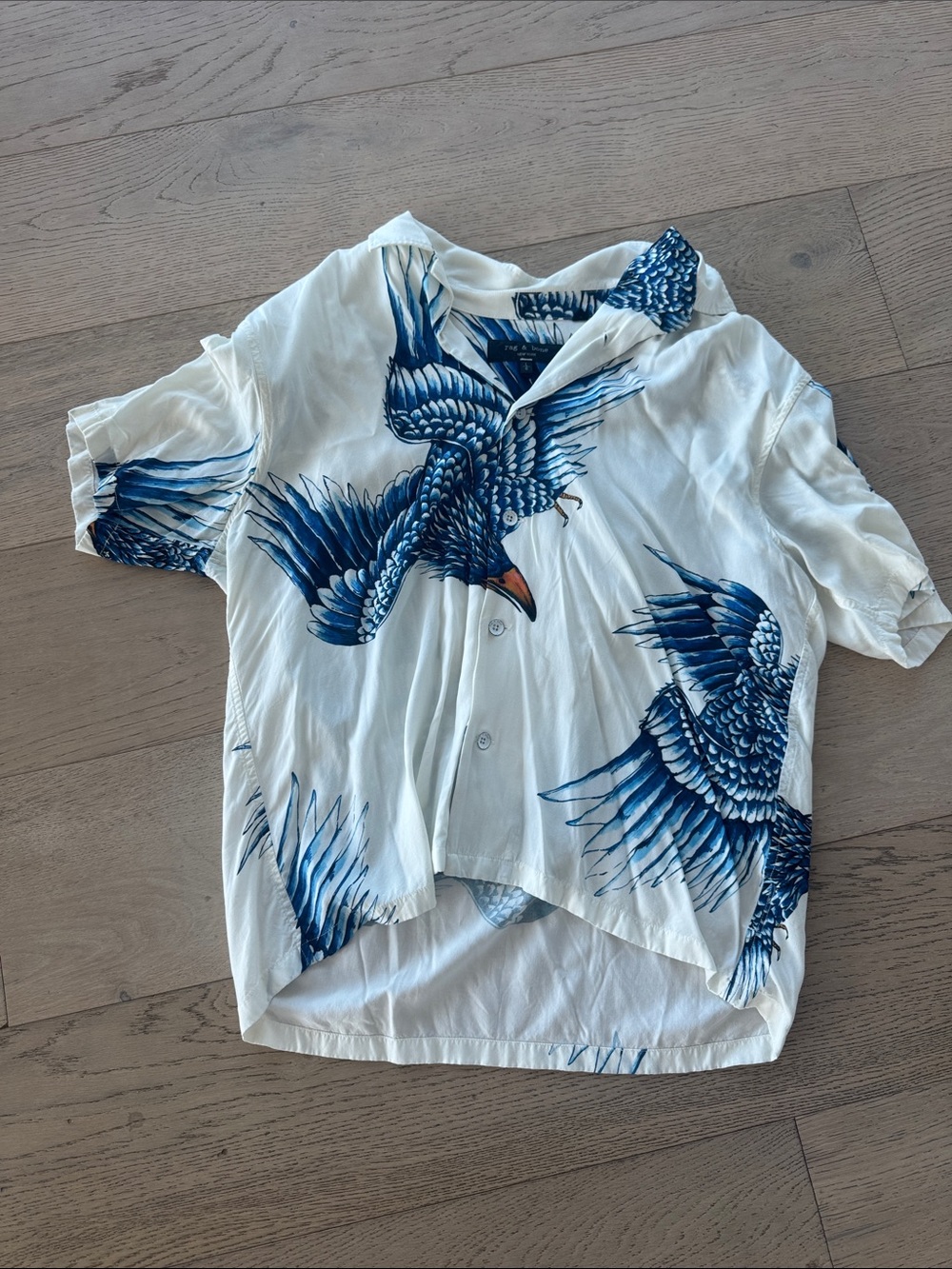 rag & bone White Short-Sleeve Shirt with Blue Bird Print